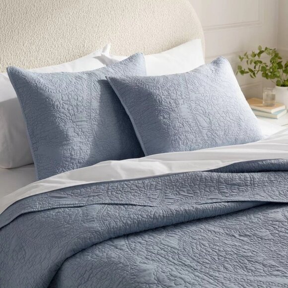 Threshold Sky Light Blue Paisley Stitch Standard Pillow Sham 20" x 26" NWOT - Picture 3 of 6